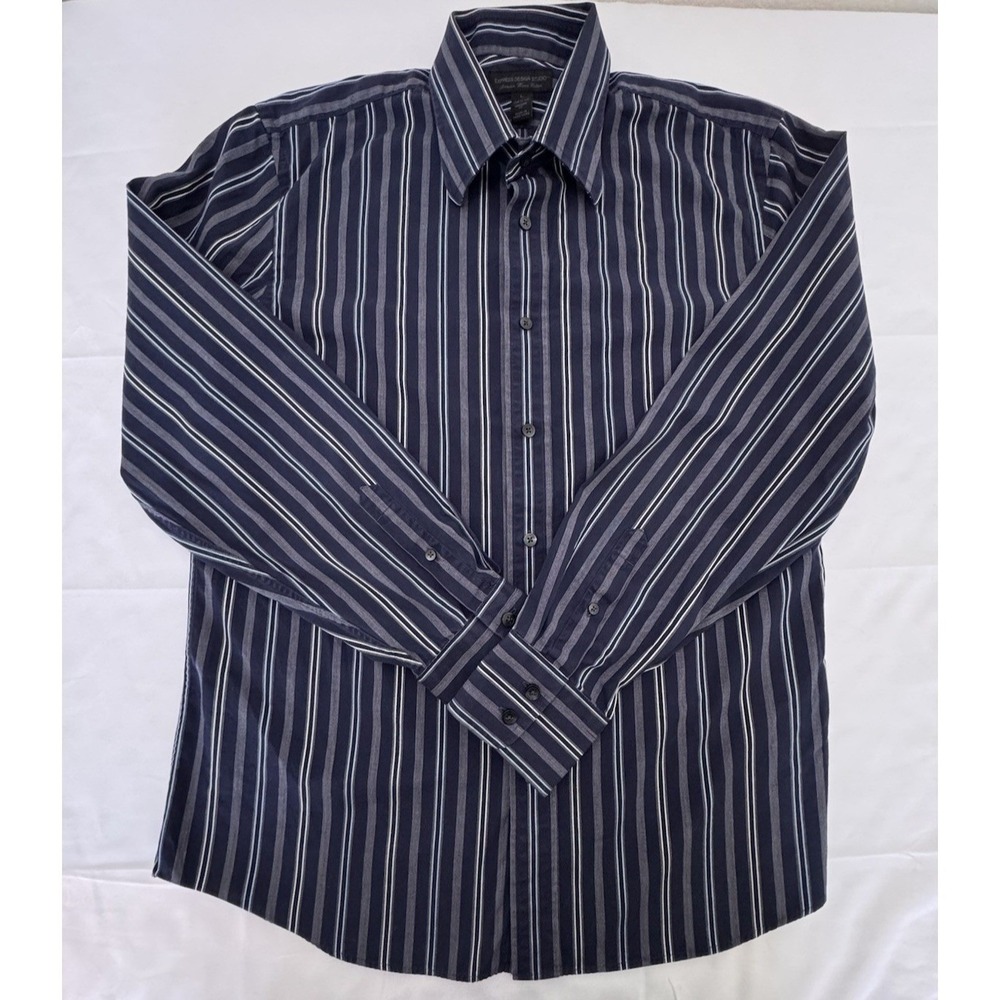 Express Design Studio Mens Large Blue Striped Premium Cotton Button Shirt L